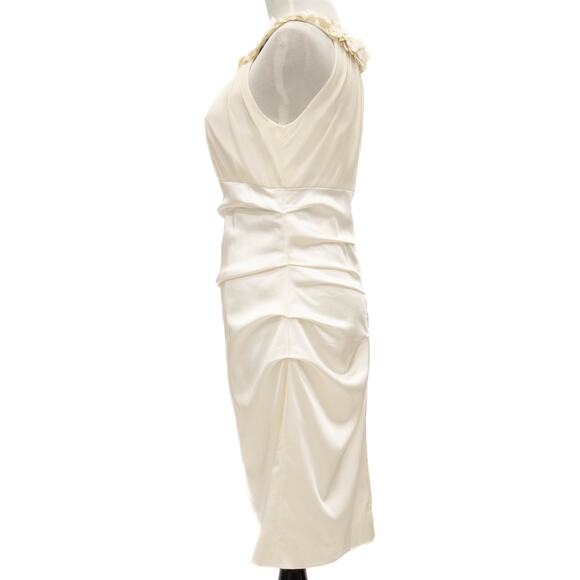 Suzi Chin For Maggy Boutique Off-White Floral Neck Silk Cocktail Dress Size 8 - Picture 2 of 12